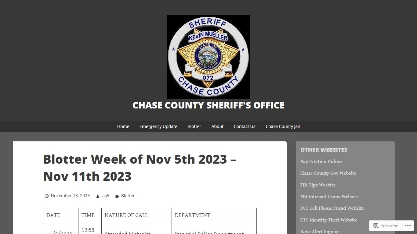 Blotter | Chase County Sheriff's Office