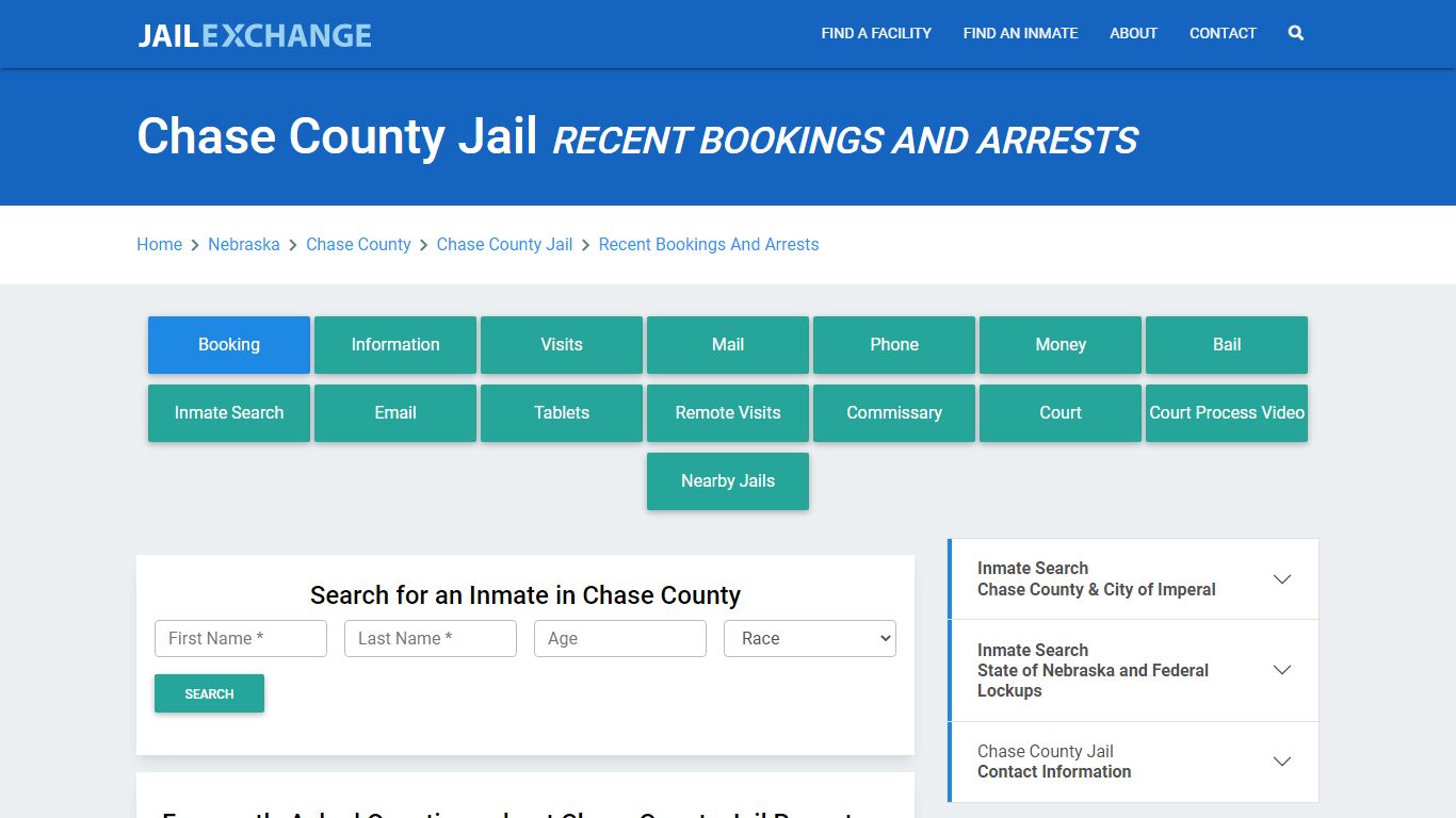 Chase County Jail NE Recent Arrests and Bookings - Jail Exchange