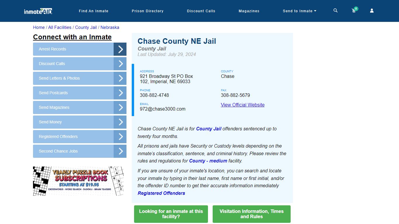 Chase County NE Jail - Inmate Locator